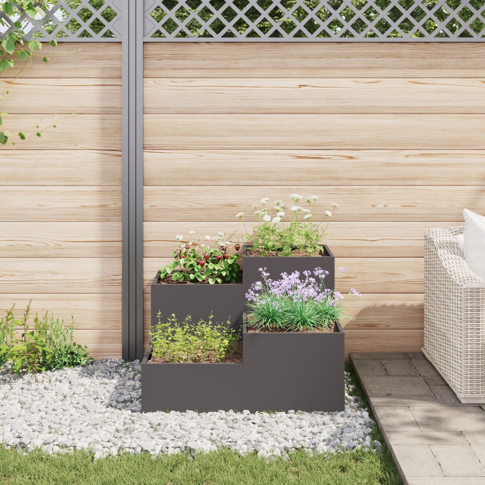 Jardiniere pentru grădină 100x100x60 cm Oțel Negru - 3 | YEO