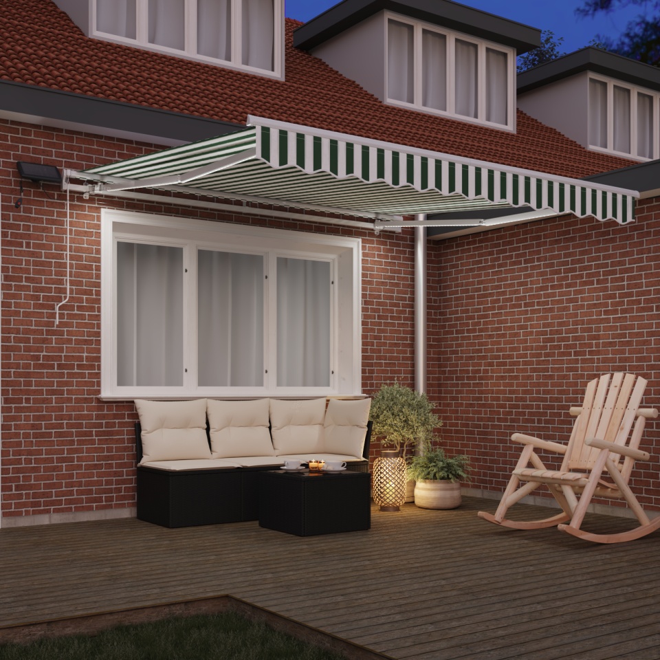 Marchiză manuală retractabilă cu LED Verde și Alb 300x250 cm, Material pentru înlocuirea marchizei pentru cadru de 3x2.5 m Verde și Alb - 2 | YEO