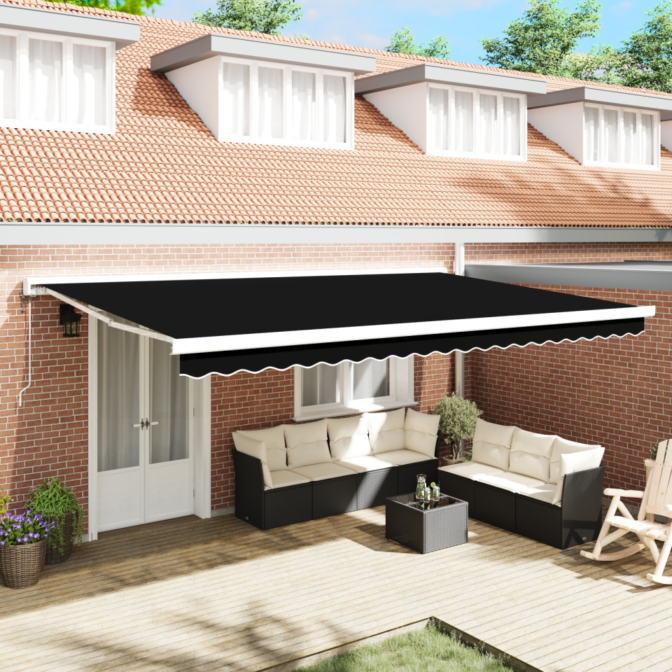 Marchiză Retractabilă Automată Neagră 500x300 cm, Material pentru înlocuirea marchizei pentru cadru de 5x3 m Negru