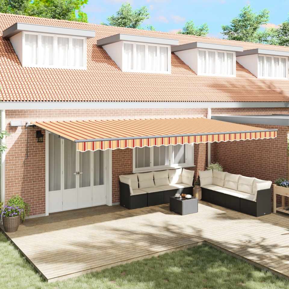 Marchiză Retractabilă Manuală cu LED Galben și Portocaliu 600x300 cm