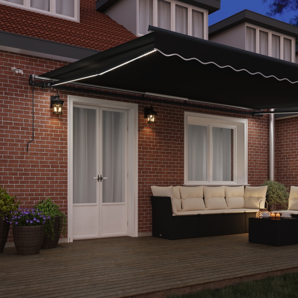 Marciză retractabilă automată cu LED Neagră 500x300 cm, Material de înlocuire pentru marciză 5x3 m Negru - 2 | YEO