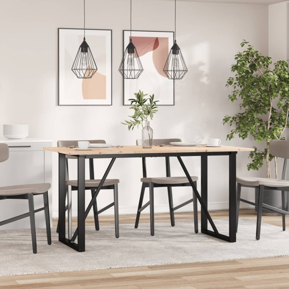 Masă de bucătărie, cadru O, 140x80x75cm lemn masiv pin și fontă - 2 | YEO