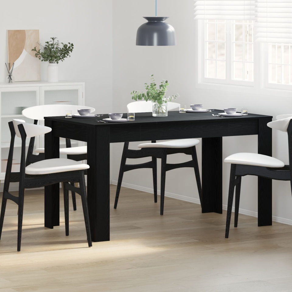 Masă de dining Neagră cu aspect de Stejar 140x74,5x76 cm din Lemn Compus - 3 | YEO