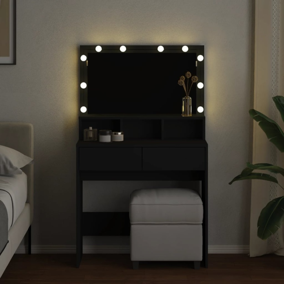 Masă de toaletă cu LED, negru, 80x41x134,5 cm - 2 | YEO