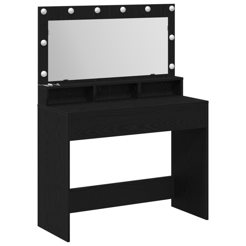 Masă de toaletă cu lumini LED, Negru Stejar, 100x41x135 cm - 1 | YEO