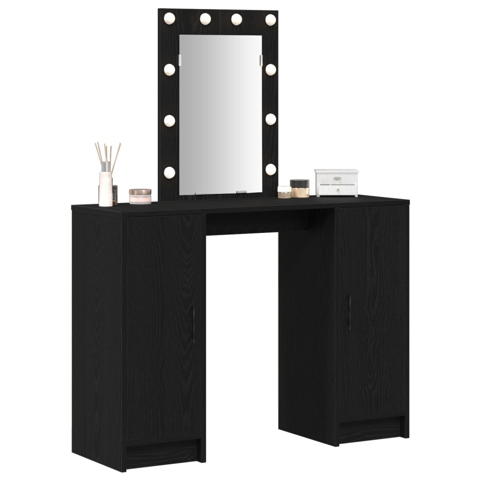 Masa de toaletă cu lumini LED Negru Stejar 102x33x135 cm - 2 | YEO
