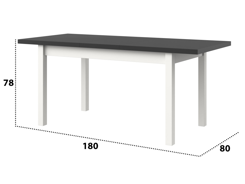 Masa extensibila 140x180 cm mb-21 modena1, alb/grafit, lemn masiv de fag si pal - 3 | YEO