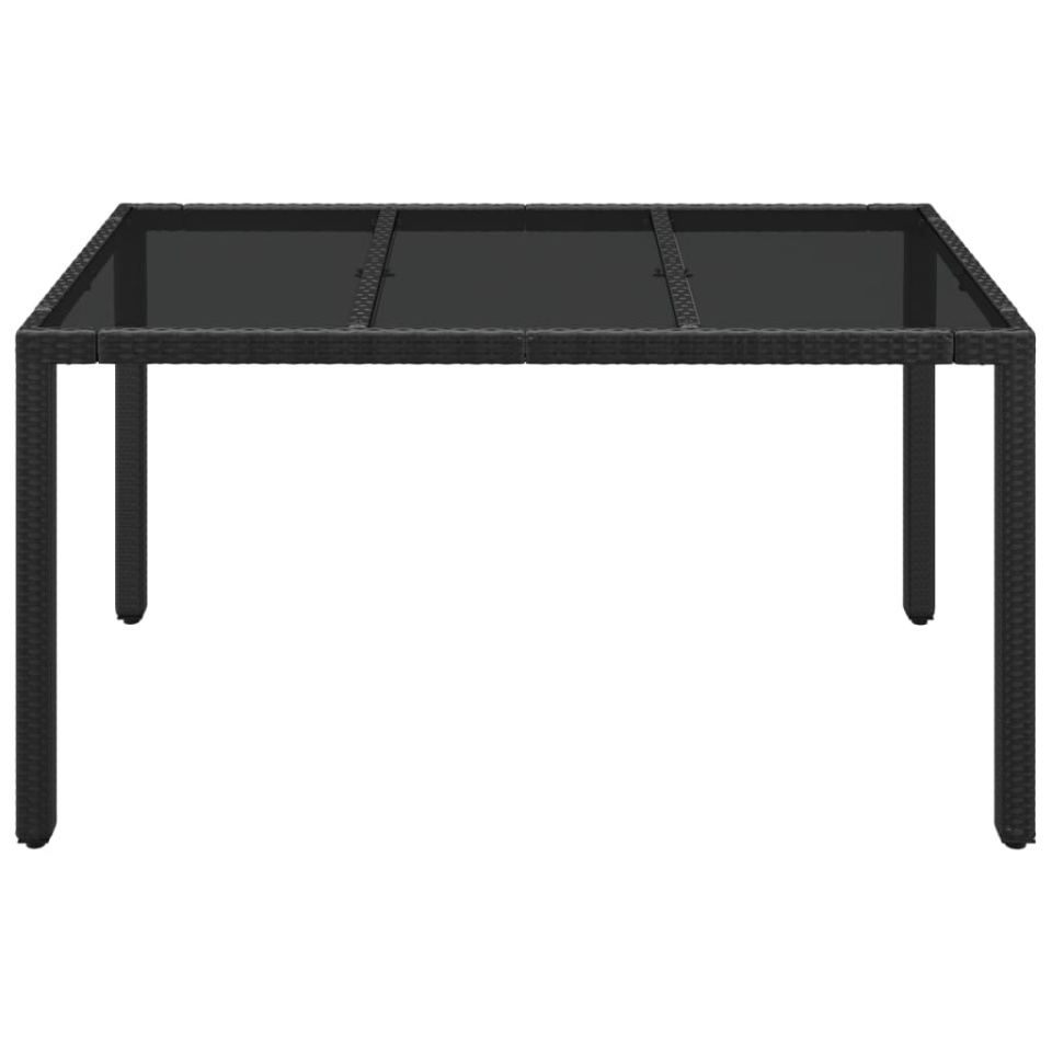 Masă grădină cu blat din sticlă, negru, 150x90x75 cm, poliratan - 2 | YEO