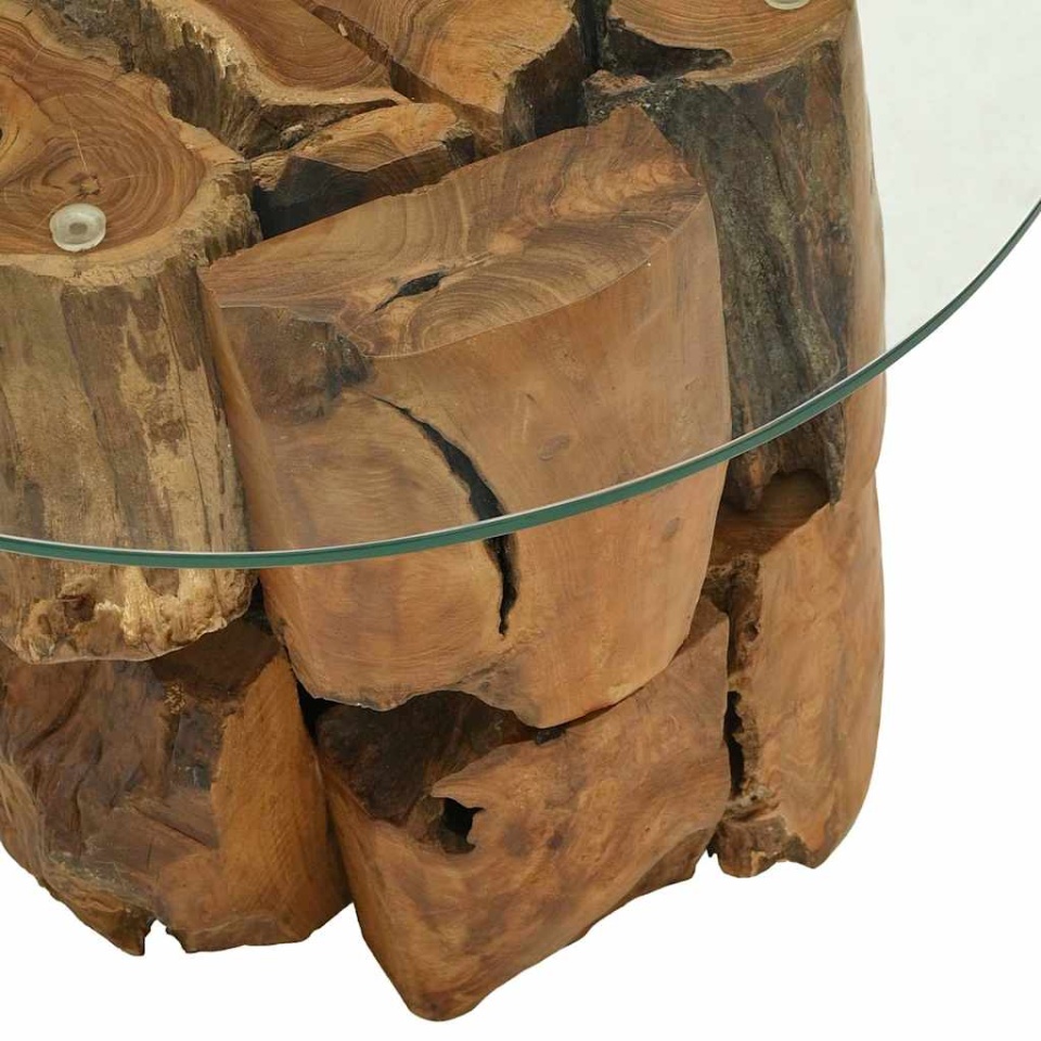 Măsuță de cafea, 60 cm, lemn masiv de tec erodat - 4 | YEO