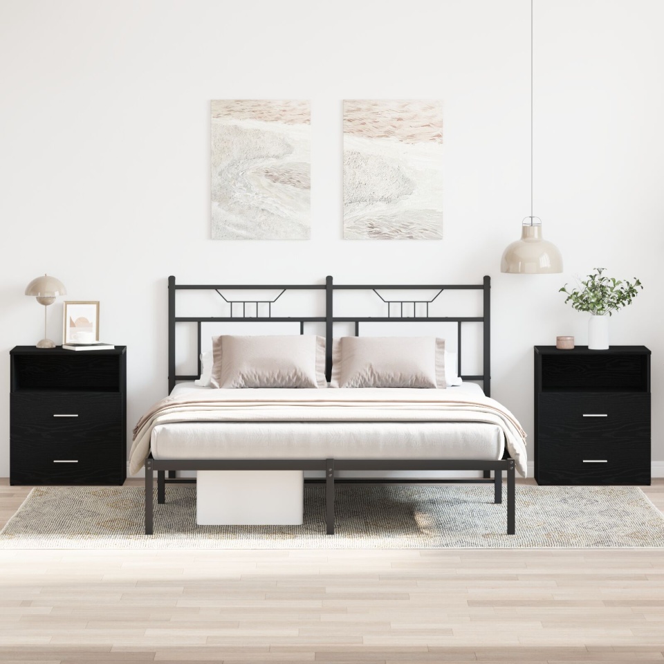 Noptieră 2 buc Negru Stejar 50x32x60cm Lemn prelucrat