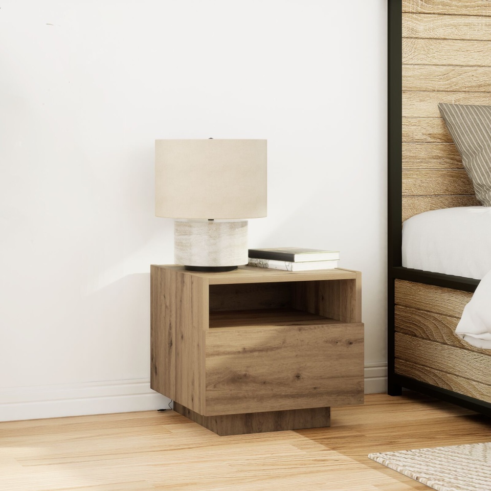Noptieră cu lumini LED 2 buc Artisan Stejar 40x39x37 cm