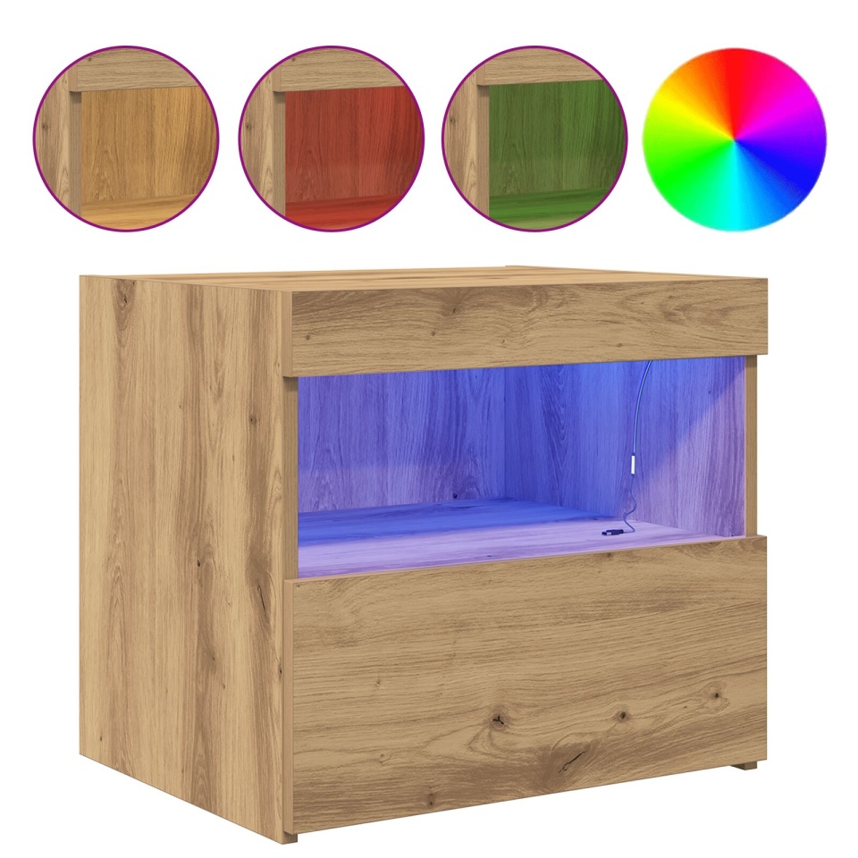 Noptieră cu lumini LED 2 buc Artisan Stejar 50x40x45 cm - 3 | YEO