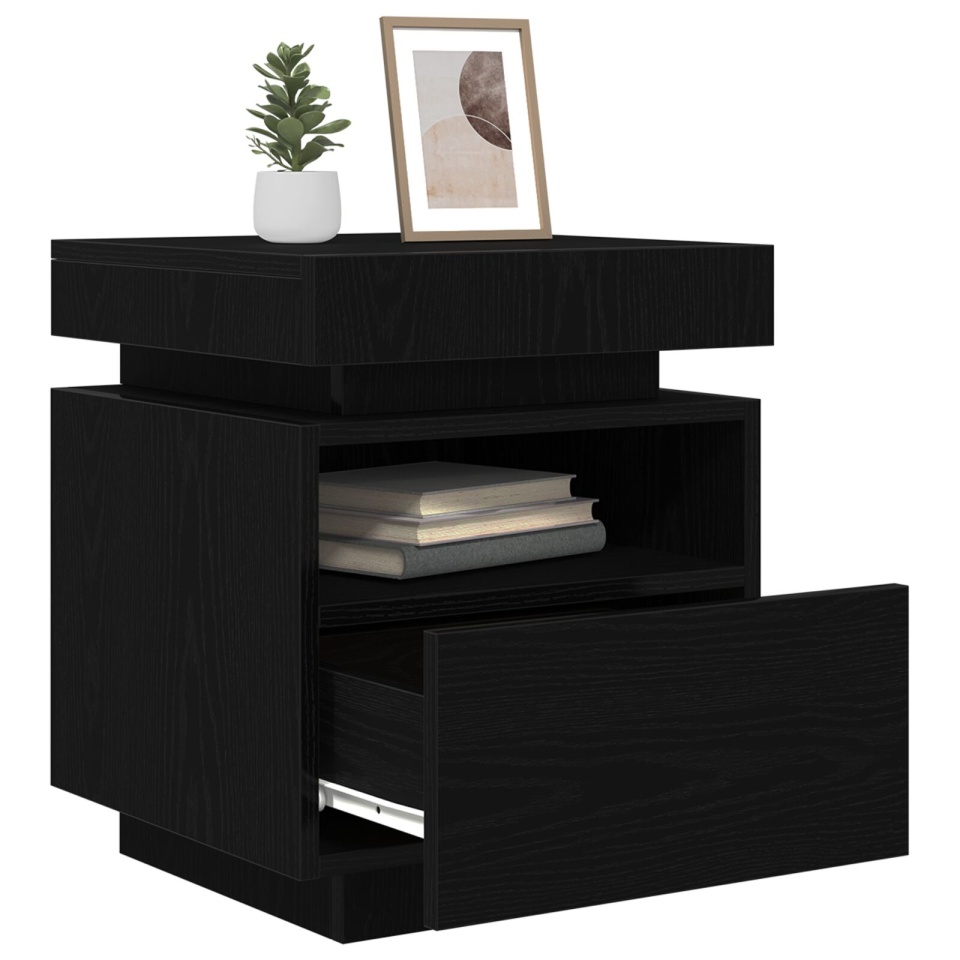 Noptieră cu lumini LED 2 buc Negru Stejar 40x39x48,5 cm - 2 | YEO