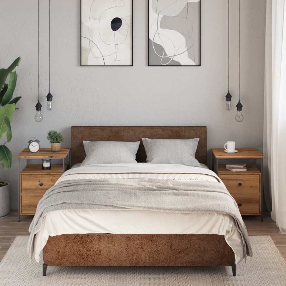 Noptiere, 2 buc., stejar artizanal, 44x45x60 cm, lemn prelucrat - 2 | YEO