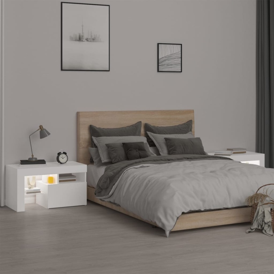 Noptiere cu lumini LED, 2 buc., alb, 70x36,5x40 cm - 3 | YEO