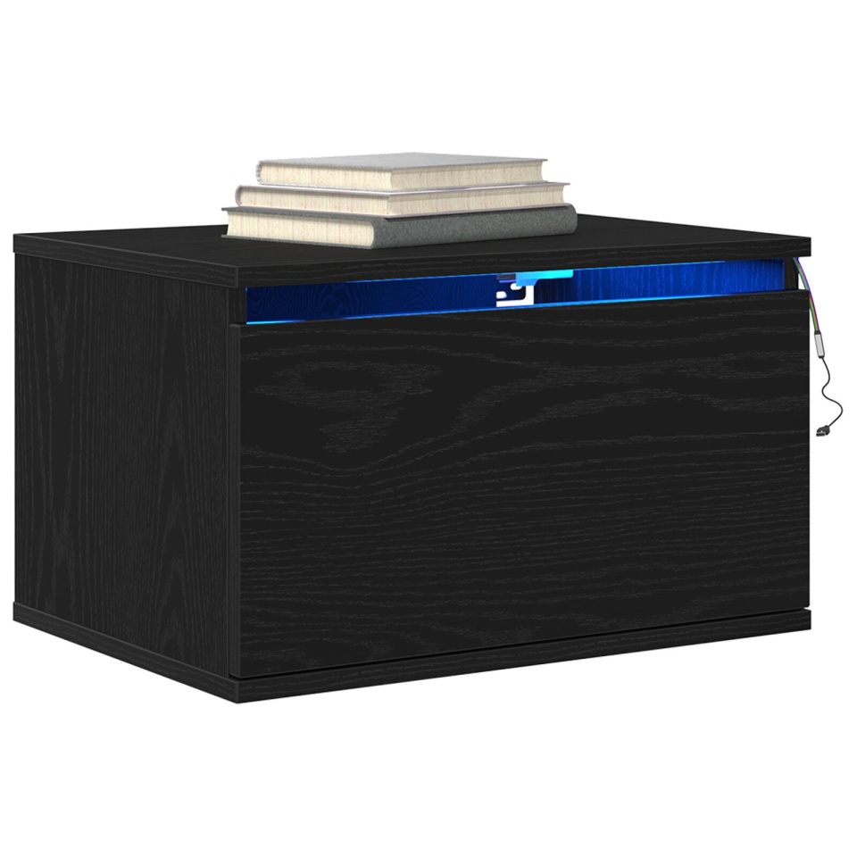 Noptieri cu lumini LED 2 buc. montate pe perete Negru Stejar - 2 | YEO