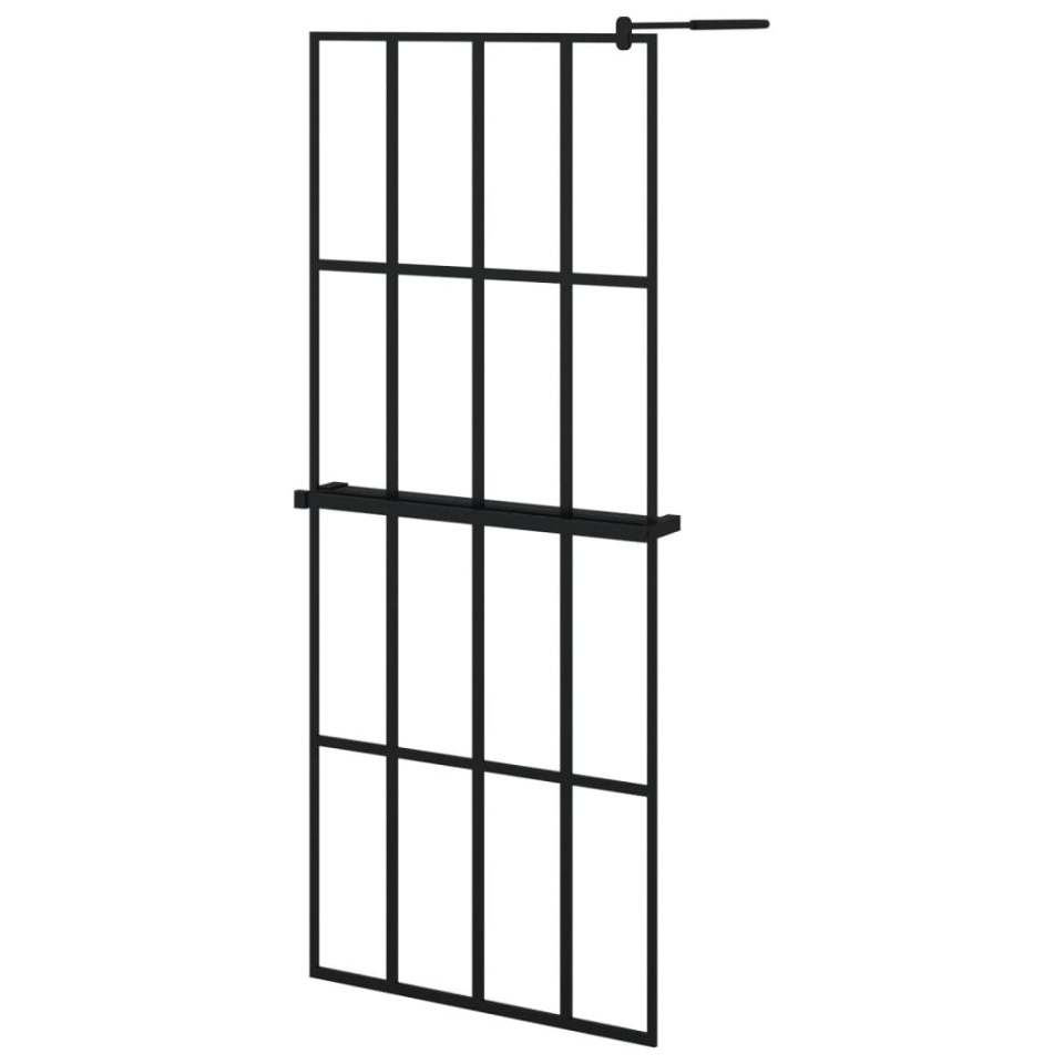 Paravan duș walk-in cu raft negru 80x195 cm sticlă ESG/aluminiu - 1 | YEO