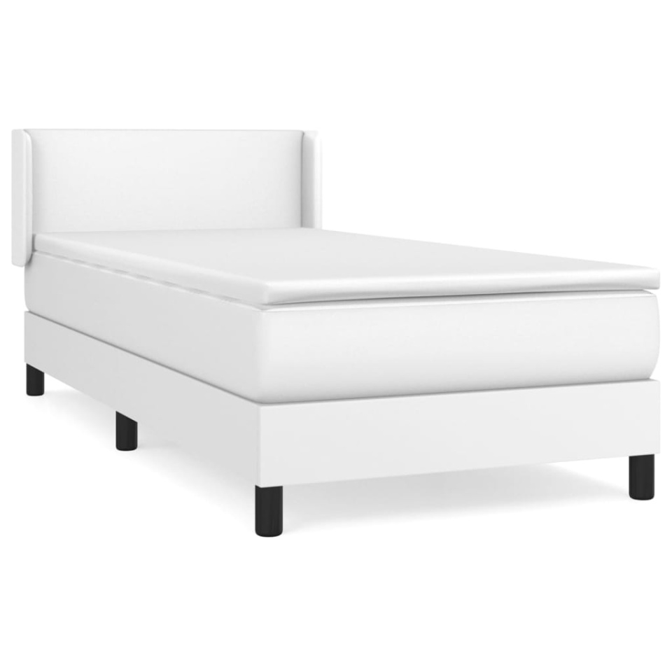 Pat box spring cu saltea, alb, 90x200 cm, piele ecologică - 1 | YEO