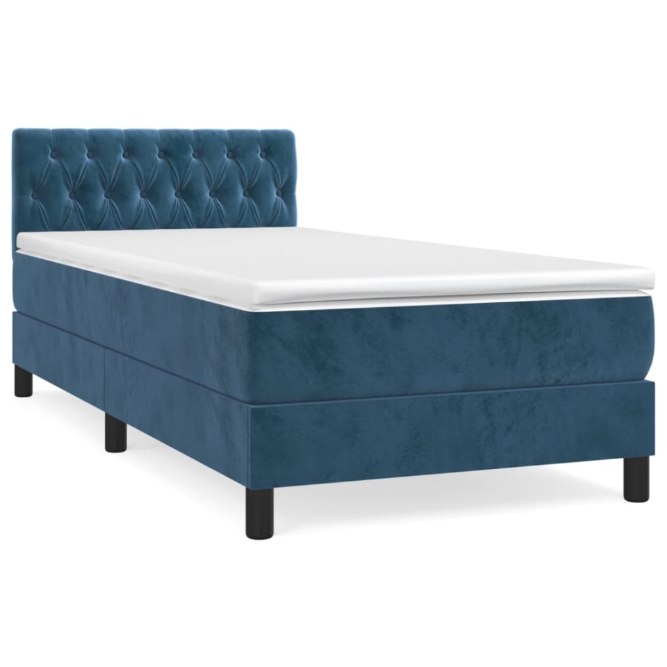 Pat box spring cu saltea, albastru închis, 90x200 cm, catifea - 1 | YEO