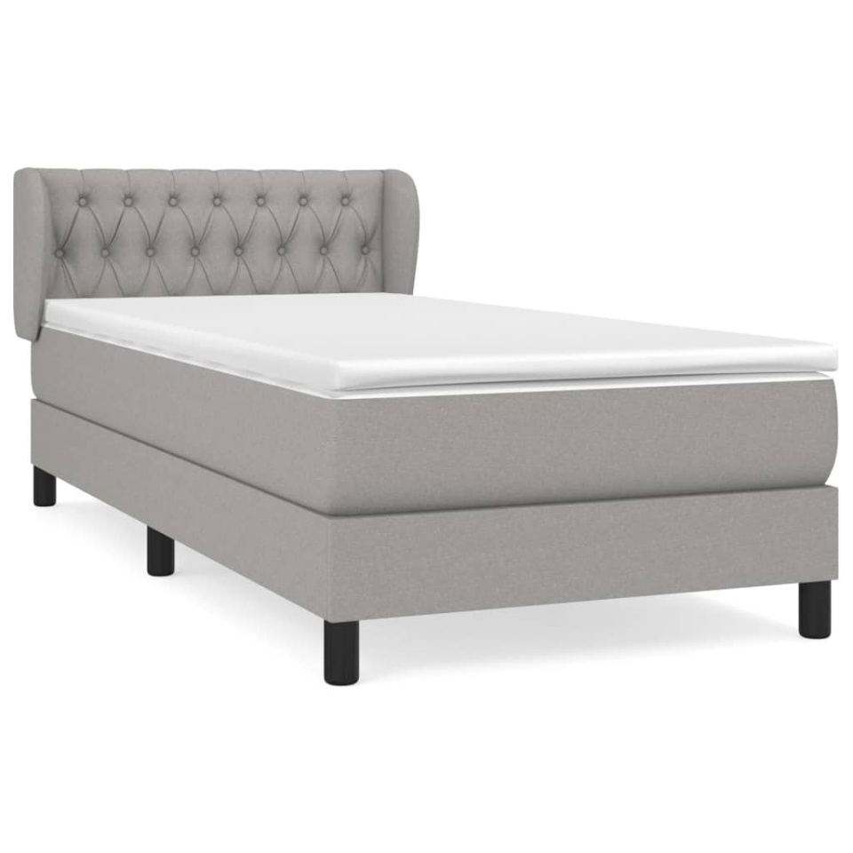 Pat box spring cu saltea, gri deschis, 100x200 cm, textil - 1 | YEO