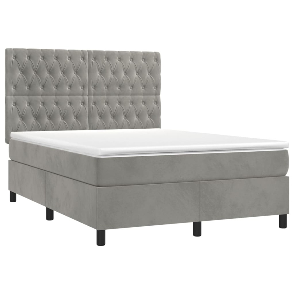 Pat box spring cu saltea, gri deschis, 140x190 cm, catifea - 2 | YEO