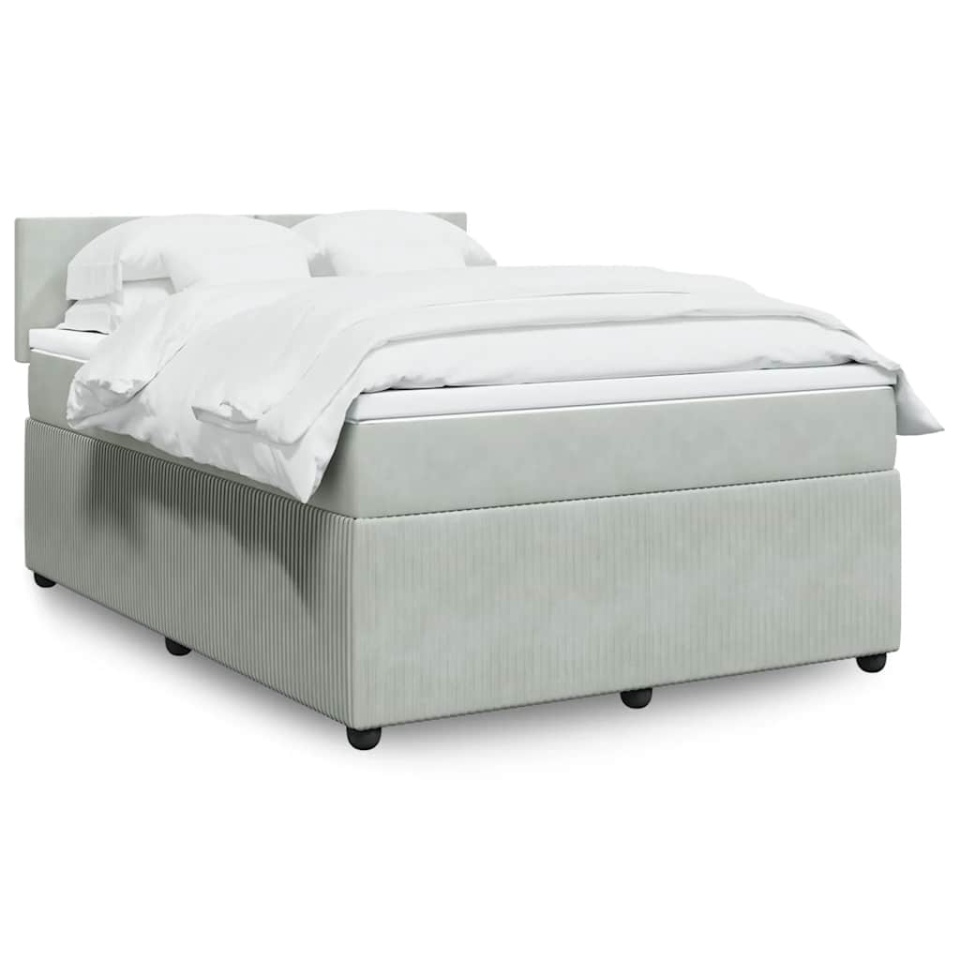 Pat box spring cu saltea, gri deschis, 140x200 cm, catifea