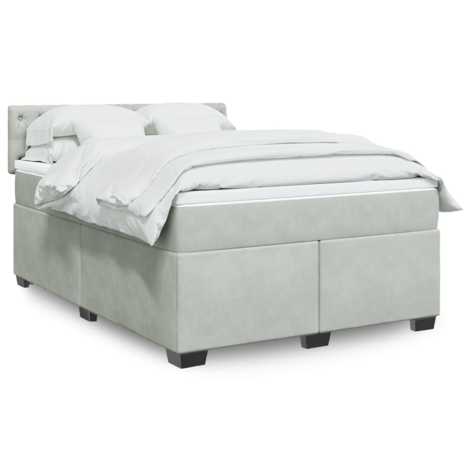 Pat box spring cu saltea, gri deschis, 160x200 cm, catifea