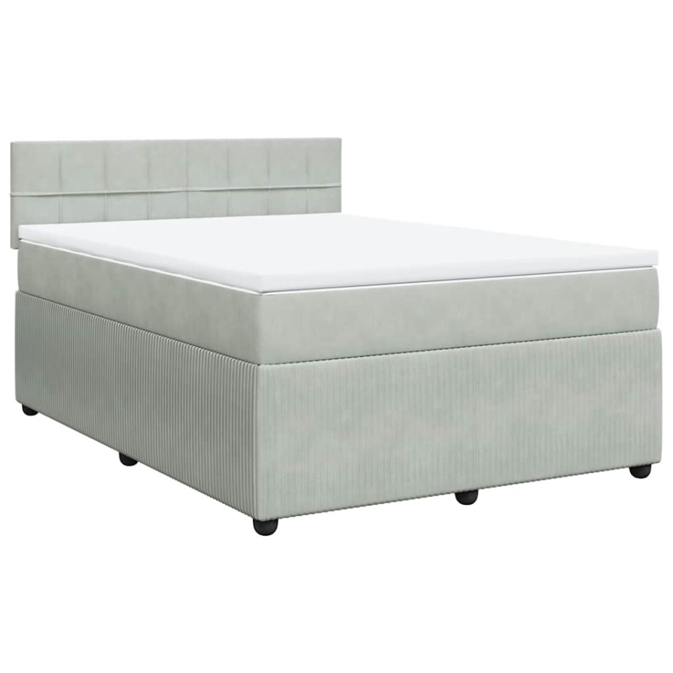 Pat box spring cu saltea, gri deschis, 160x200 cm, catifea - 1 | YEO