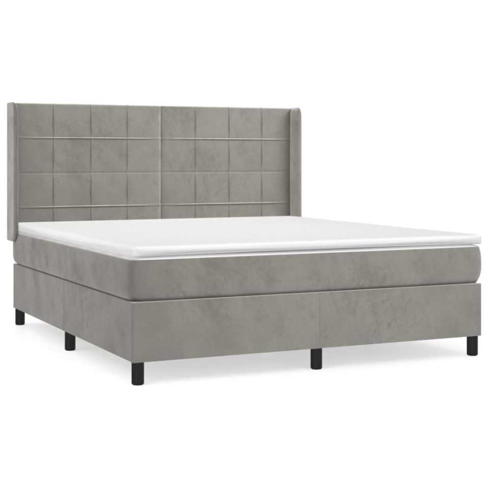 Pat box spring cu saltea, gri deschis, 180x200 cm, catifea - 1 | YEO