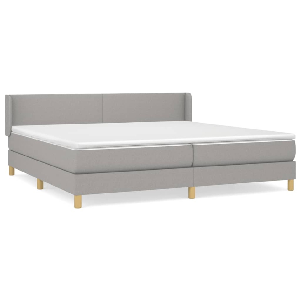Pat box spring cu saltea, gri deschis, 200x200 cm, textil - 1 | YEO