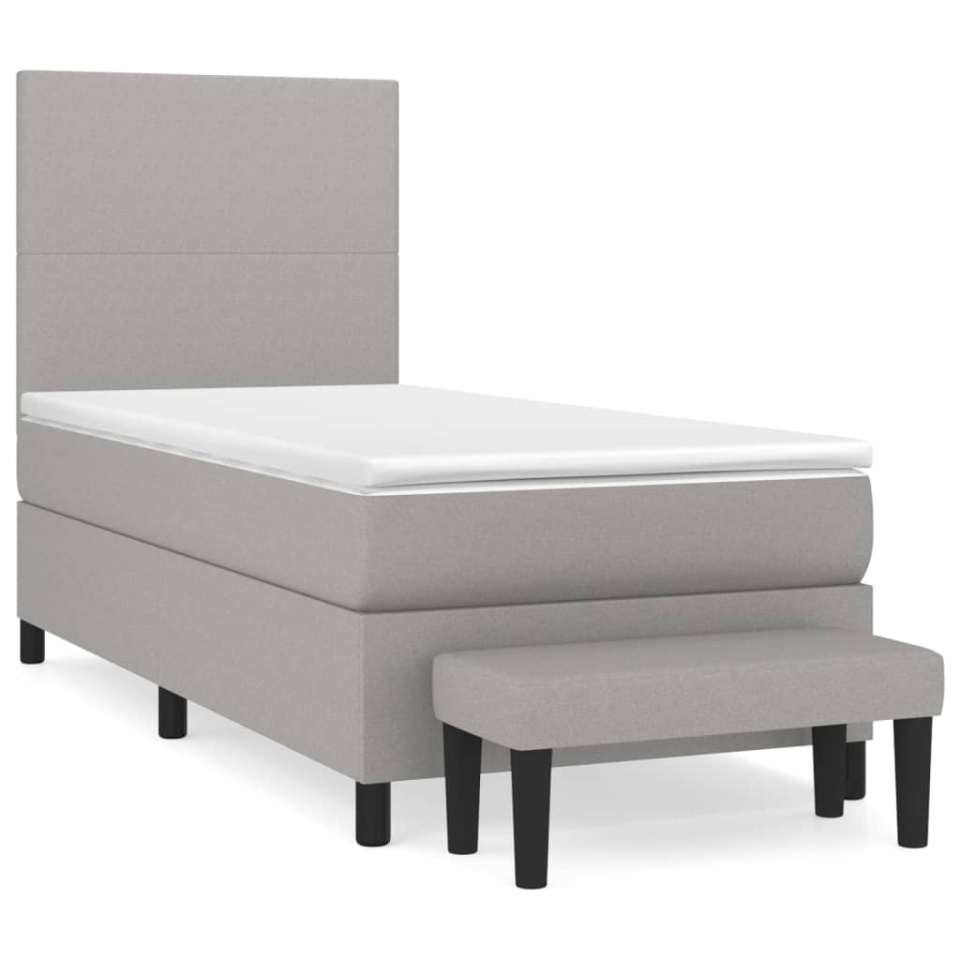 Pat box spring cu saltea, gri deschis, 90x190 cm, textil - 1 | YEO