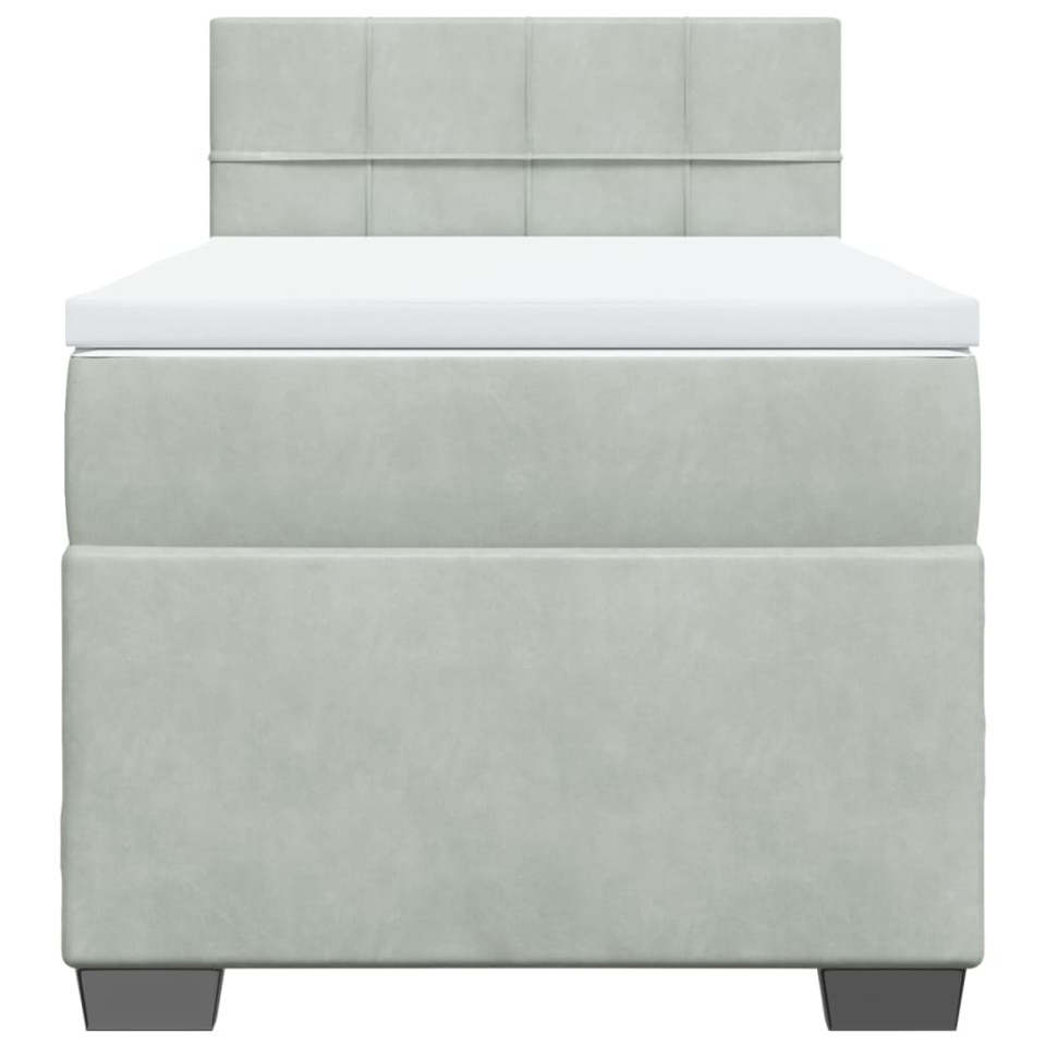 Pat box spring cu saltea, gri deschis, 90x200 cm, catifea - 3 | YEO