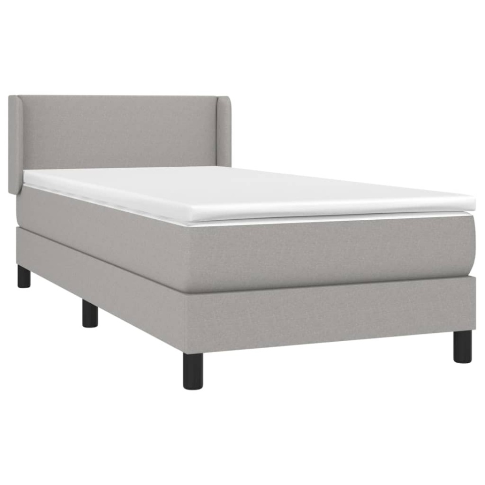 Pat box spring cu saltea, gri deschis, 90x200 cm, textil - 2 | YEO