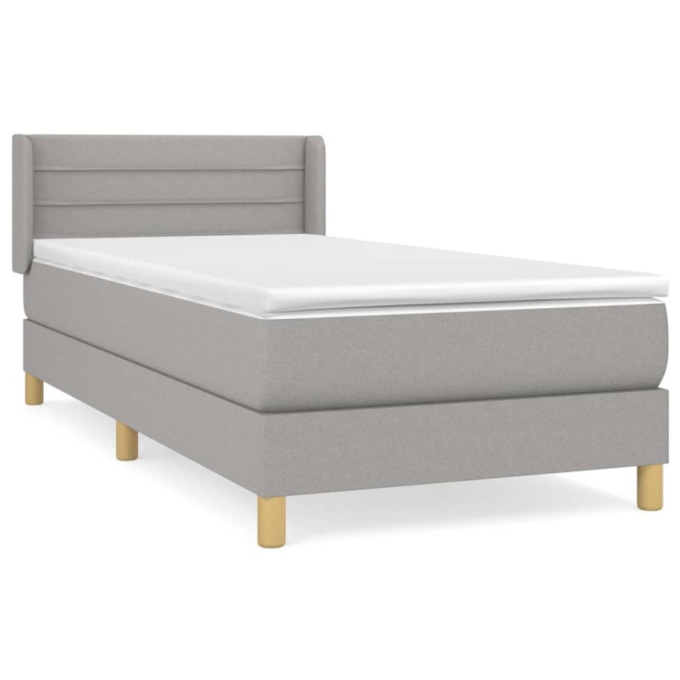 Pat box spring cu saltea, gri deschis, 90x200 cm, textil - 1 | YEO