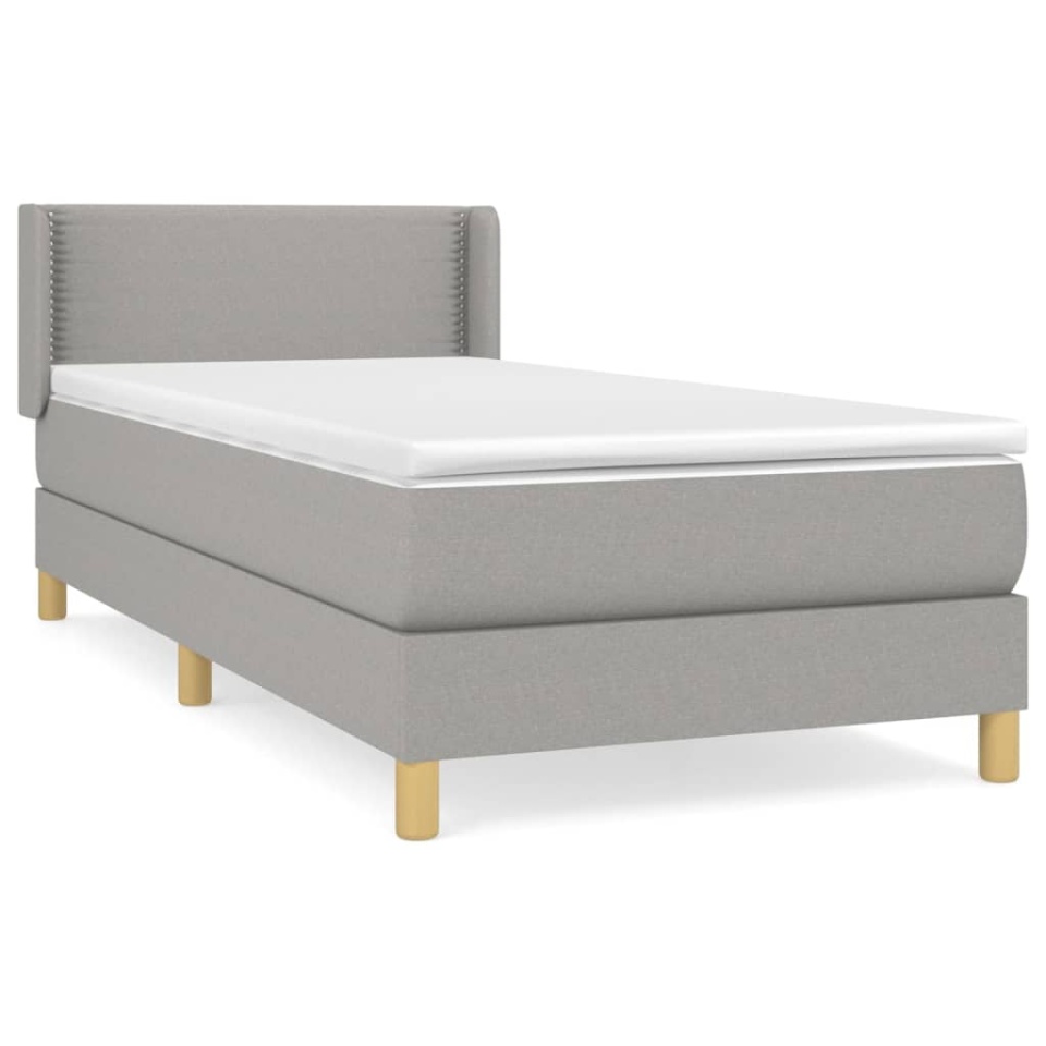 Pat box spring cu saltea, gri deschis, 90x200 cm, textil - 1 | YEO