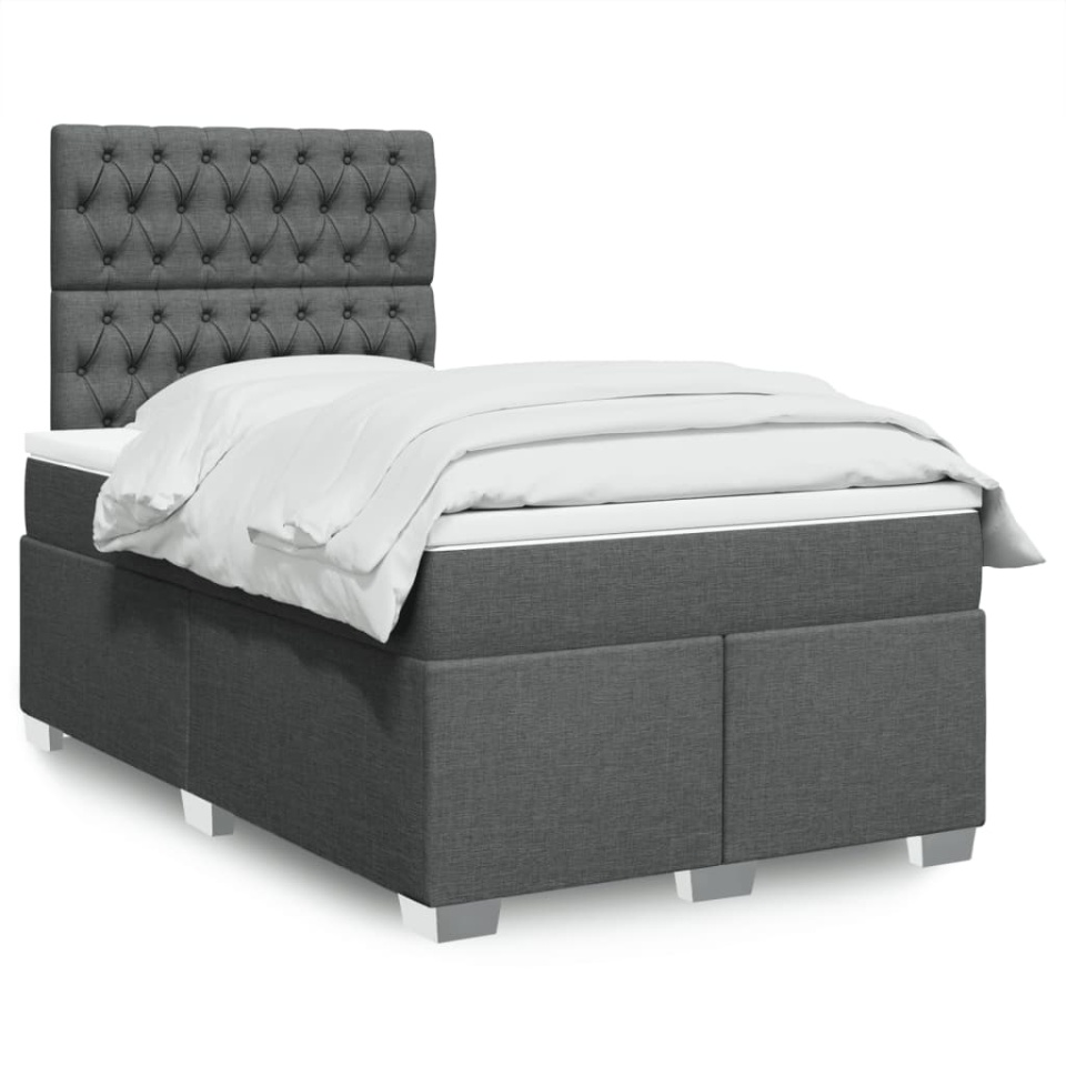 Pat box spring cu saltea, gri închis, 120x190 cm, textil