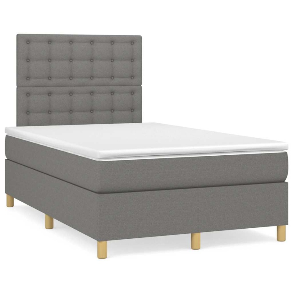 Pat box spring cu saltea, gri închis, 120x190 cm, textil