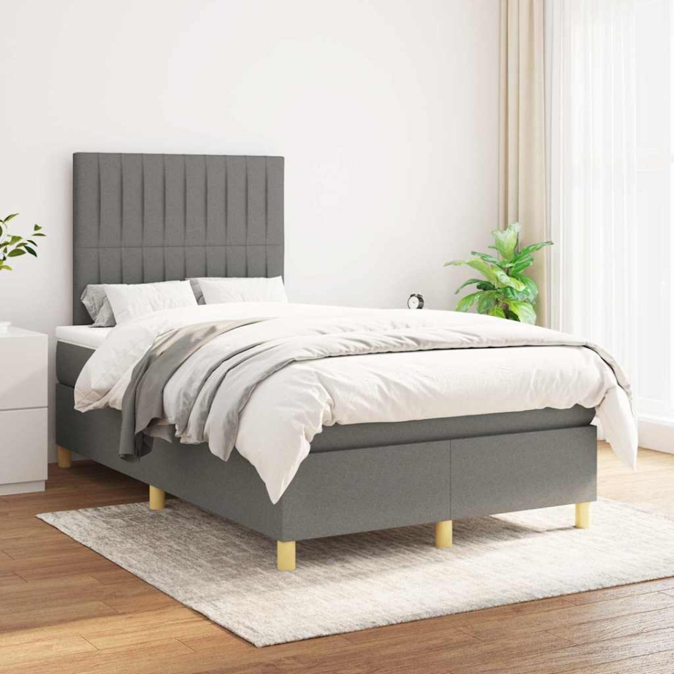 Pat box spring cu saltea, gri închis, 120x190 cm, textil - 2 | YEO