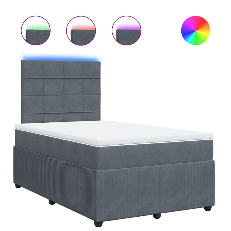 Pat box spring cu saltea, gri închis, 120x200 cm, catifea - 1 | YEO