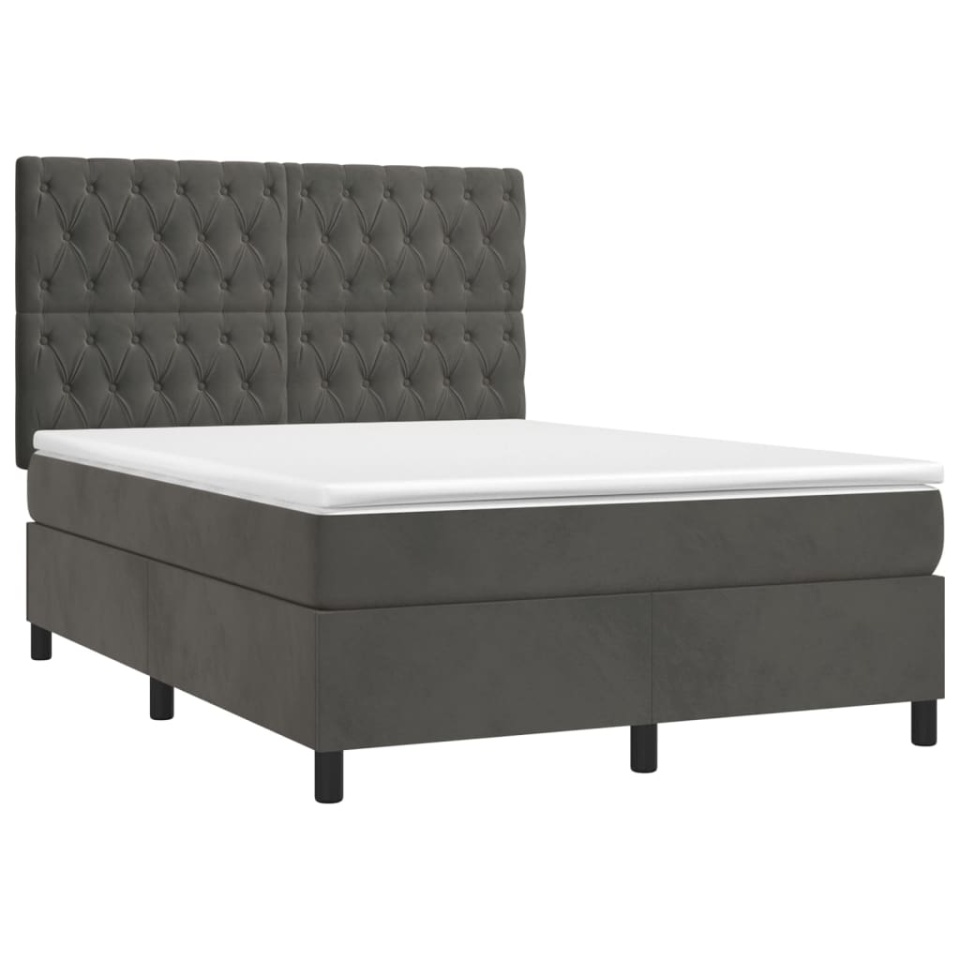 Pat box spring cu saltea, gri închis, 140x190 cm, catifea - 2 | YEO