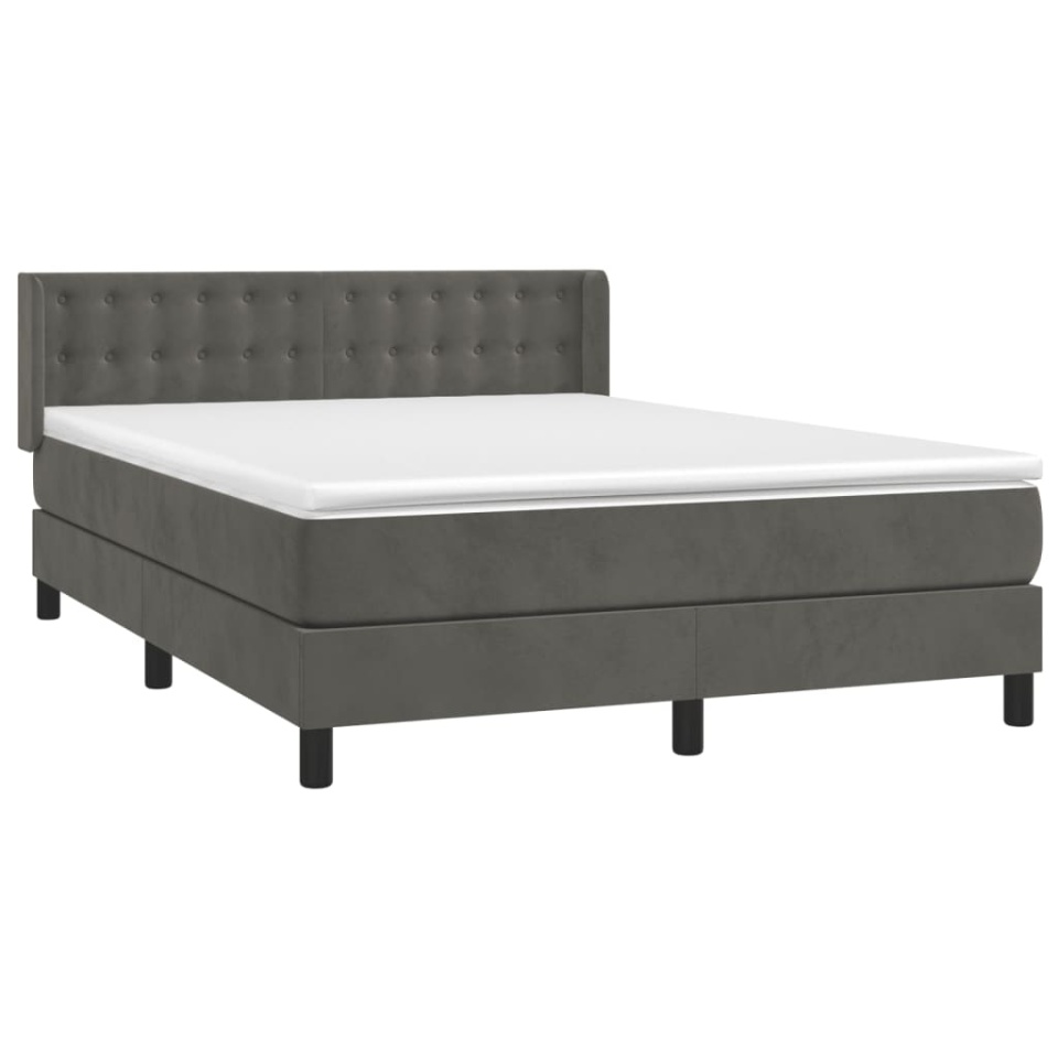 Pat box spring cu saltea, gri închis, 140x190 cm, catifea - 2 | YEO