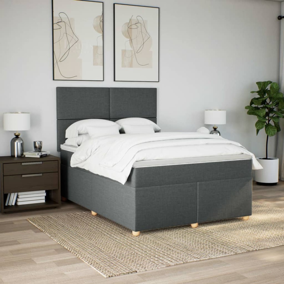 Pat box spring cu saltea, gri închis, 140x190 cm, textil - 2 | YEO