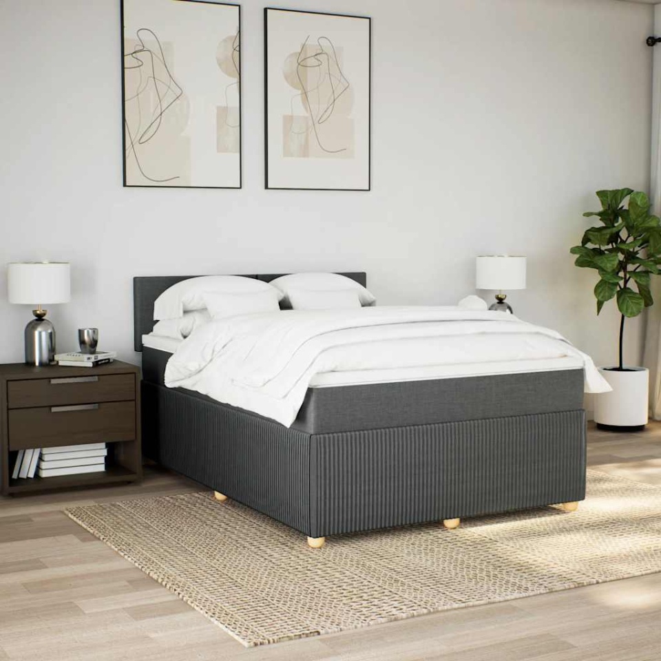 Pat box spring cu saltea, gri închis, 140x190 cm, textil - 2 | YEO