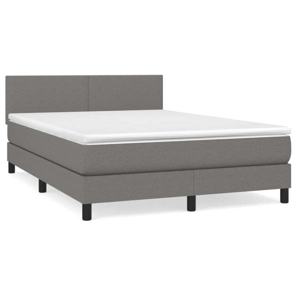 Pat box spring cu saltea, gri închis, 140x190 cm, textil - 1 | YEO