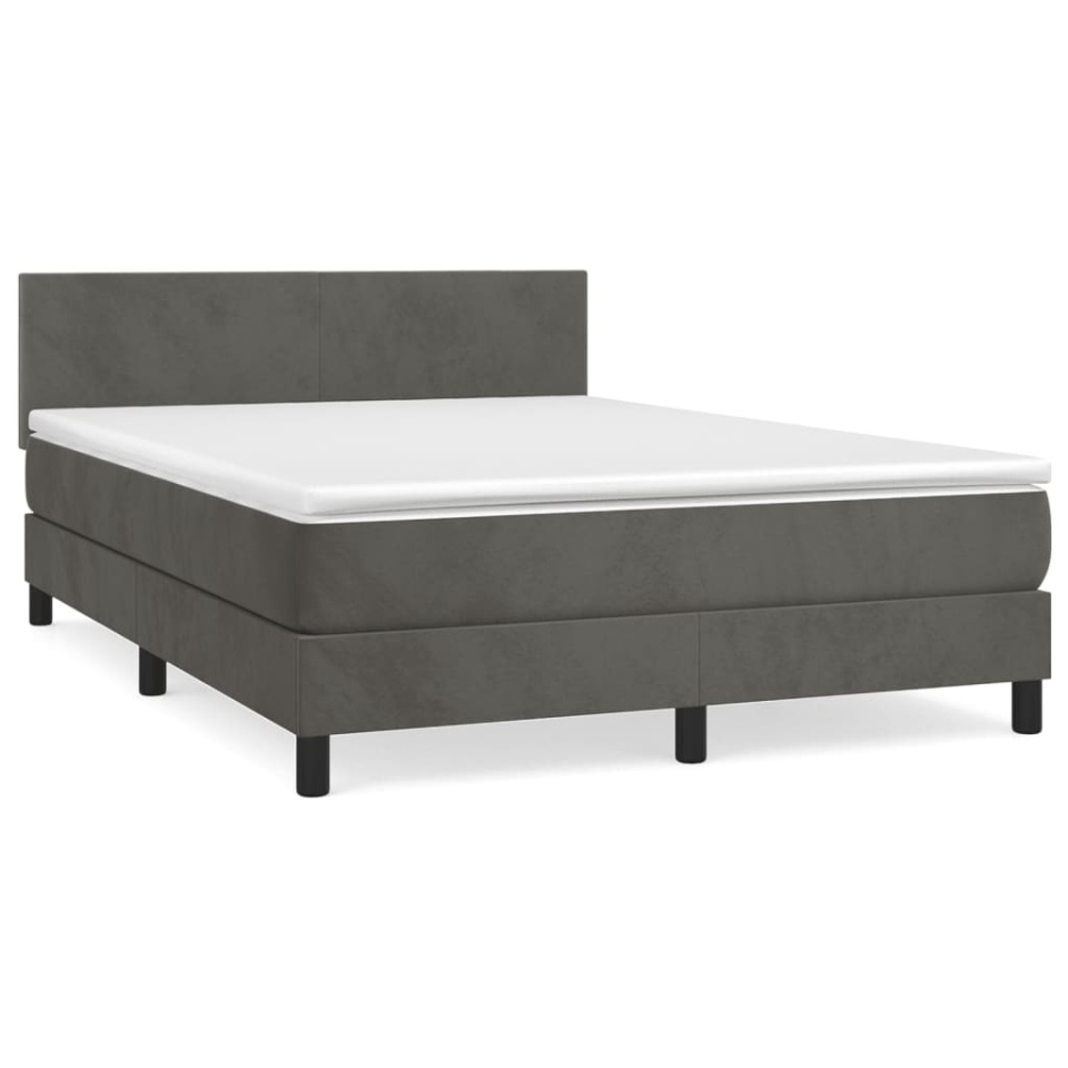 Pat box spring cu saltea, gri închis, 140x200 cm, catifea - 1 | YEO