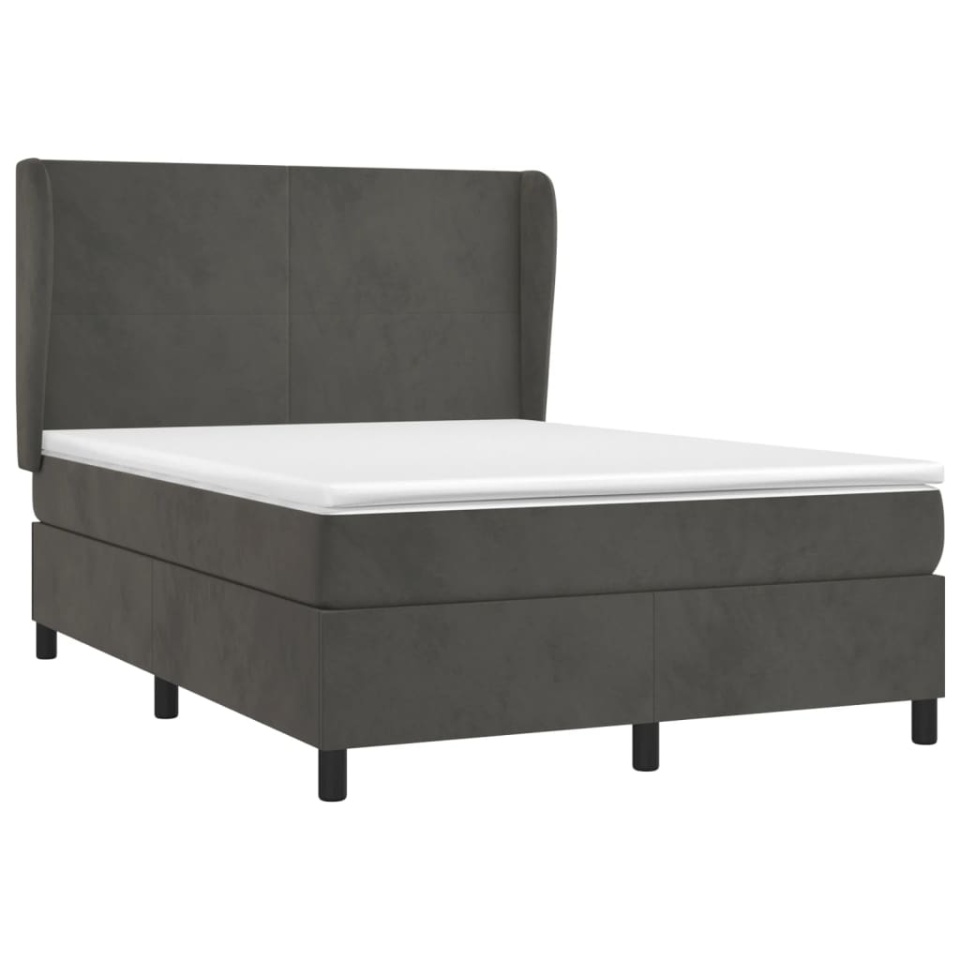 Pat box spring cu saltea, gri închis, 140x200 cm, catifea - 2 | YEO