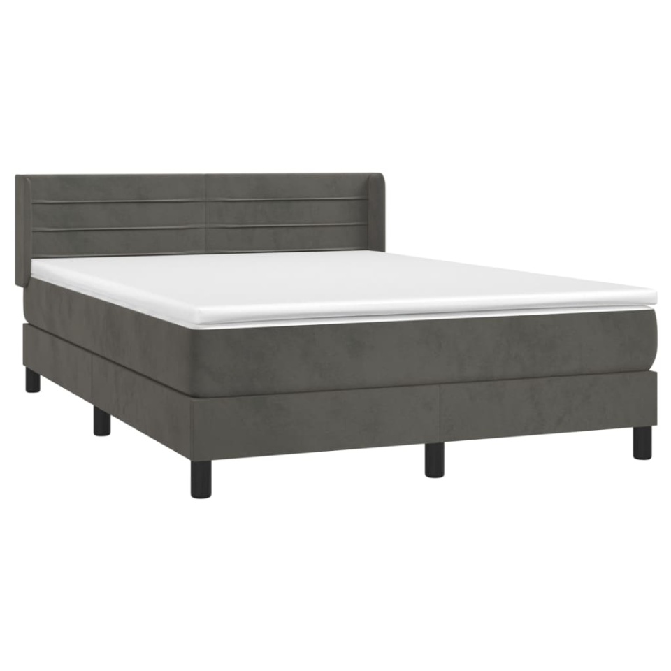 Pat box spring cu saltea, gri închis, 140x200 cm, catifea - 2 | YEO