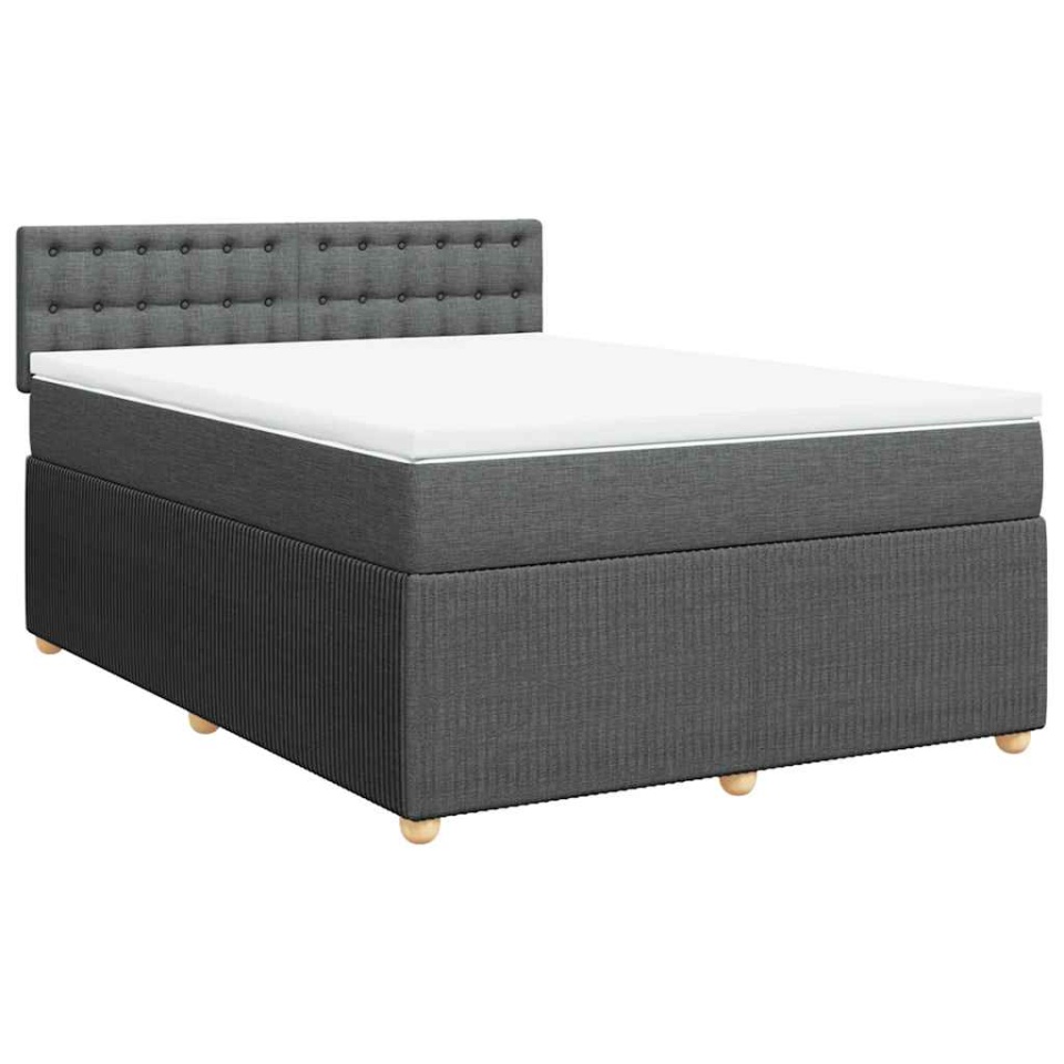 Pat box spring cu saltea, gri închis, 140x200 cm, textil - 1 | YEO