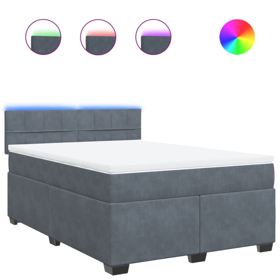 Pat box spring cu saltea, gri închis, 160x200 cm, catifea - 1 | YEO