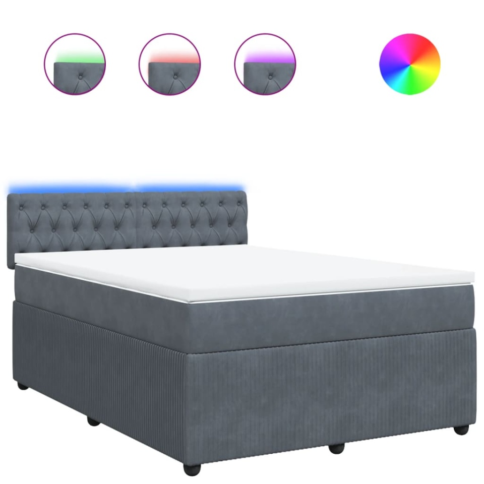 Pat box spring cu saltea, gri închis, 160x200 cm, catifea - 1 | YEO